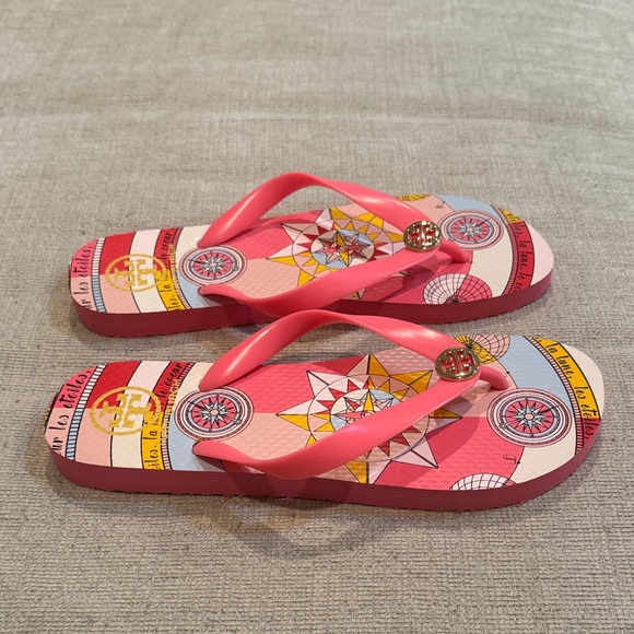 Tory Burch Vibrant Pink and Yellow Flip Flops - Picture 3 of 5